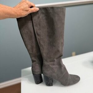 Kenneth Cole Grey suede-like knee-high boots with 3.5"‎ heel
